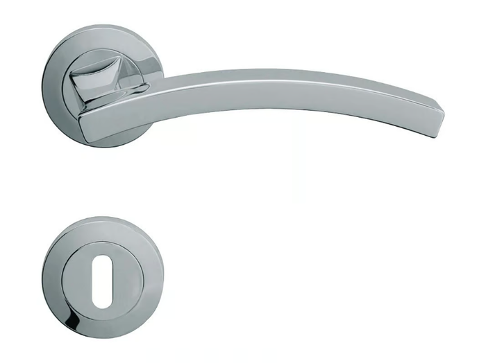 PROFILO - Chromed brass door handle on rose with lock _ LINEA CALI'